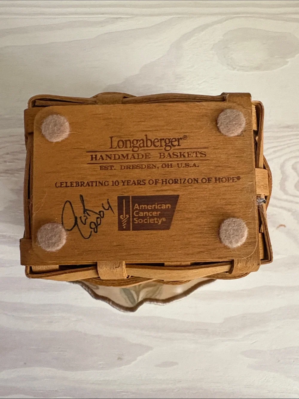 VTG Longaberger Vanity Basket, Horizon of Hope, Basket, Signed & Dated 2004